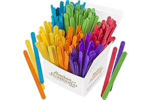 BAMBOO STICK MASTERS BSM Multicoloured Lolly Sticks | 300 Coloured Wooden Lollipops Stick Pack | Ideal for Craft DIY Projects, Popsicles, Baking, Kids Activities & Plant Labels | 6 Colours (114x10x2mm)