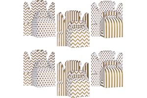 Belle Vous Scatola Regalo con Coperchio Bianco e Oro (36pz) - 16 x 11,5 x 9 cm - Scatola per Regalo a Righe e a Pois - Scatole Cartone Regalo per Feste, Matrimoni, Cibo e Compleanni