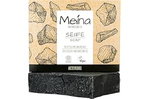 Meina Naturalne kosmetyki – czarne mydło z węglem aktywnym przeciwko pryszczom, naturalne mydło do skóry tłustej i zanieczyszczonej bez oleju palmowego, certyfikowane, wegańskie, ręcznie wykonane, jak