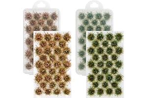 Cayway 64 Pièces Touffe d'herbe Statique Herbe Artificielle Modèle, Modèle Arbres Gazon Lichen pour Feuillage pour Le Chemin de Fer de Paysage de Train (Jaune et Vert)