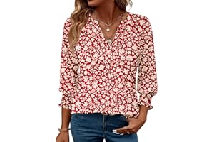 Rapbin Chemisiers pour femmes, manches 3/4, col en V, tuniques décontractées d'été, chemises d'affaires élégantes pour dames