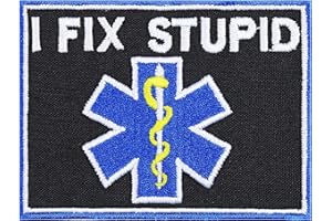 EXPRESS-STICKEREI I FIX STUPID Morale Patches Iron on Patches - Sew on Patches for Doctors, Nurses, Patients, Military, Fighters - Embroidery Patches for Jackets, Jeans, Backpacks, Shirts, Hats - 80x60 mm