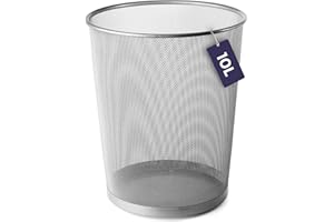 volila Papierkorb Metall Mülleimer Silber (1 x 10L - 27cm x 24cm) - Zylindrisch Schreibtisch Mülleimer - Leichtgewichtig und Langlebig Mülleimer Büro, Papiermülleimer, und Mülleimer Zimmer