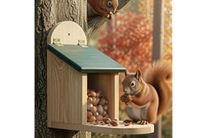 zooprinz wetterfestes Eichhörnchen Futterhaus mit großer Sitzplattform - aus langlebigen Massiv-Holz I große & stabile Futterstation I Langlebiges Eichhörnchenfutterhaus, ganzjährig