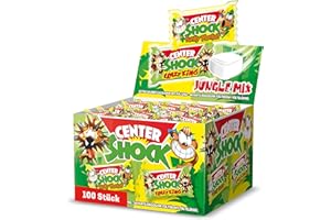 ‎CENTER SHOCK Center Shock Jungle Mix, Box mit 100 Kaugummis, extra-sauer mit Kirsch & Apfel Geschmack, ideal für Geburtstag, Pinata, Candy-Bar & Schultüte, 400g