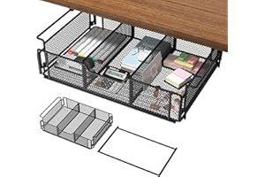 Caluself Organiseur de Tiroir Sous Bureau, Organiseur de Tiroir en Maille avec Séparateur D'espace, Tirage Caché de Bureau pour le Stockage et L'organisation du Bureau à Domicile