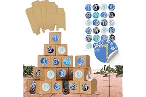 Papierdrachen DIY Calendrier de l'avent à remplir - 24 boîtes pour bricolage - Bleu - 24 boîtes brunes naturelles en carton de 400g/m² à monter et à décorer - 24 boîtes - Noël