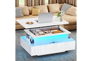 ‎YITAHOME YITAHOME Couchtisch Höhenverstellbar, Wohnzimmertisch Hochglanz mit Hebeplatte,Couch Tisch Wohnzimmer mit 16-Farbiger LED Modern and 2 Schubladen