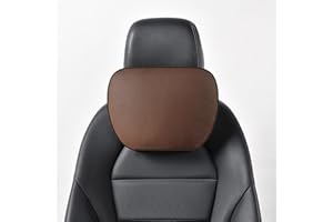 POKSRI 1P Cuero Genuino de Vaca Cojin Reposacabezas Coche,Almohadilla Auto,cojín Cabeza,cojin Cervical automóvil,poliéster Vegetal,30x19cm,Recargable y Ajustable(Café)