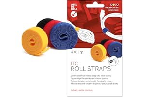 LABEL THE CABLE® 4x1m Klettband beidseitig bunt, Klett Kabelbinder wiederverschließbar, doppelseitig, zum Bündeln und Markieren von Kabeln, für das Perfekte Kabelmanagement - Velours-Qualität