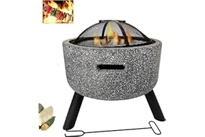 MaxxGarden Braciere da esterno con grill. Braciere con barbecue da giardino con parascintille incluso. Effetto marmorizzato, Ø 45 cm