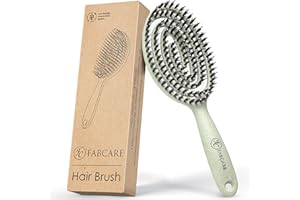 FABCARE Brosse à cheveux Cepillo de cerdas redondas de jabalí. Ebook - Cepillo desenredante de pelo sin tirones con doble muelle en espiral - Cepillo para cabello de cerdas naturales profesional