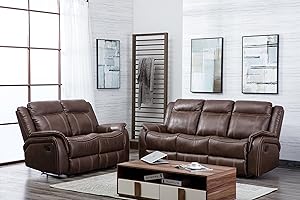 Furnishings For Less UK 2 Piece Leather Aire Reclining Sofa Suite Tan Recliner Hampshire 3 Seater and 2 Seater (3 + 2 Sofa Suite, Tan)