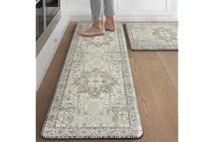 sarben 2er Set praktische Küchenteppiche - Bequeme und rutschfeste PVC-Küchenmatten für Komfort und Sicherheit in Küche, Green, 40x150cm+40x75cm