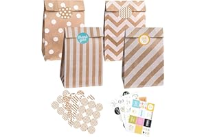 PAKNOR® 40 kraft pièces sacs en papier marron avec 96 autocollants, pour emballer des cadeaux