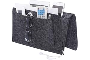 MaoXinTek Betttasche, Filz Bett Caddy Organizer zum Einhängen Nachttisch Tasche Sofa-Bett Dicke Filz mit Kabellöchern Anti-Rutsch für Buch, Zeitschriften, iPad, Handy, Fernbedienung, Dunkelgrau