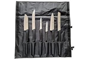 SANELLI AMBROGIO Montana Set Coltelli da Cucina Professionali in Acciaio Inox, 6 Pezzi - Rotolo Porta Coltelli Cucina Pieno in Nylon, con 6 Coltelli da Chef Linea Optima - Made in Italy