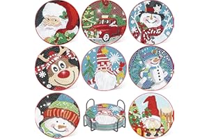 AIKEWO 8 PCS Diamond Painting Coaster Kits with Holder,Christmas Winter Snowman Diamond Art Coasters 5D Diamond Painting Kits for Adults, Beginners, Kids Diamond Art Craft Supplies Gift