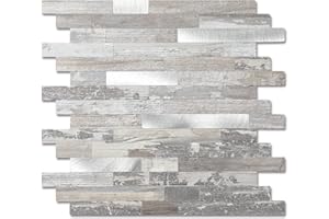 Yipscazo 10 Bögen zum Abziehen und Aufkleben von Stein-Metallfliesen, selbstklebende Fliesen für Rückwand, Küche, Badezimmer, Wäscherei, Wohnmobil, Kamin (30,5 x 30,5 cm, Light Rustic)