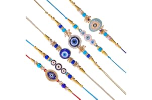 Perpetual Evil Eye Rakhi For Brother And Bhabhi - Handmande Thread Rakhi Combo Set Of 6, Perfect Rakhi For Kids Boy With Roli