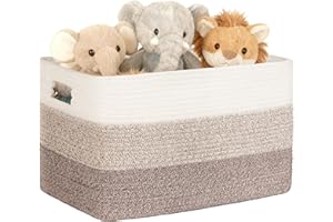 MYHOMMATTO 45L Aufbewahrungskorb Klein Baumwollseil, Korb für Spielzeug, Kleidung, Korb Aufbewahrung für Deko Kinderzimmer, Wäschekorb Geflochten mit Griffen, Korb für Decken Wohnzimmer, Farbverlauf Braun