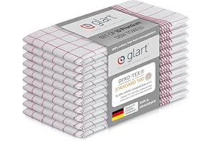 Glart 48KR2 Set of 10 Tea towels Tea towels Kitchen towels, 50 x 70 cm, 100 Percent cotton OEKO-TEX, red checkered, pre-washed