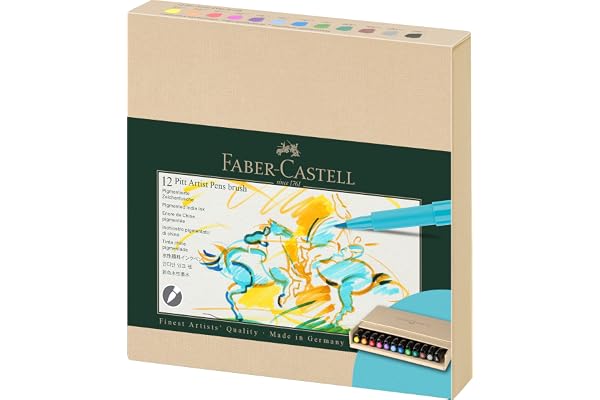 Faber-Castell 167190 - Pitt Artist Pen Brush ink pens, 12-piece studio box, brush pen set
