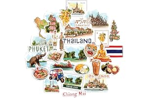 Navy Peony Incroyables autocollants de voyage pour la Thaïlande (30 pièces) - Aquarelle, étanches, décalcomanies de vacances à Bangkok pour journaux, albums