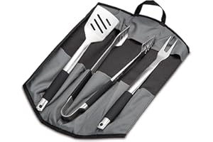 Enders Sztućce do grilla stal szlachetna, 3 zestawy INCL 8786, szczypce do grilla, łopatka do grilla, widelec do grilla, składana torba, akcesoria do grilla, grill gazowy BBQ, czarny