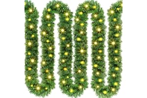 KUPITM6 540 cm Tannengirlande mit 70 Warmweißen LEDs, Beleuchtet Weihnachtsgirlande Innen und Außen, Künstliche Tannengirlande für treppe, tür und Kamin Deko