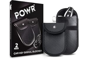 Car Key Signal Blocker Pouches (Two Pack) Faraday Pouch for Car Keys with Built-in Key Clips. Anti-Theft Carbon Fibre Faraday Bag Protector for Keyless Car Key fobs and Remote Entry Keys, by POWR
