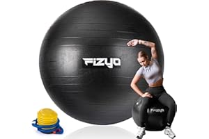 ‎FIZYO Fizyo Piłka Gimnastyczna 65cm z Pompką - Piłka do Jogi, Pilatesu, Ćwiczeń Równowagi, Ciąży i Fizjoterapii, Treningu, Porodu, Domu i Biura, Rehabilitacyjna (Czarna)