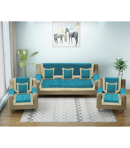 jayvaam Premium 5 Seater Printed Sofa Cover Set with Cushion