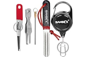 SAMSFX Herramienta para atar nudos de pesca, sacapuntas de gancho, abridor de anillos divididos y herramientas de ayuda para cebo superior con Zinger Retractor Combo