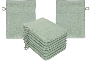 Betz Guanti da bagno premium 10 pezzi - guanti in spugna per detersione delicata del viso - in 100% cotone - guanto da bagno per bambini (verde fieno)