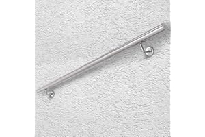 ECD Germany Pasamanos de Acero Inoxidable 160 cm Redondo Ø42mm V2A Baranda con Accesorios de Montaje Soporte en Pared Barandilla Interior/Exterior Barra de Agarre Apoyo Subida Escaleras Pasillo