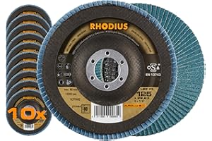 RHODIUS LSZ F3, 10x Ø 125 mm K80 Fächerschleifscheiben, Made in Germany, Metall Schleifscheibe für Winkelschleifer, Lamellenscheibe, Fächerscheibe