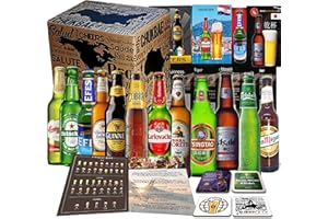MGB24 12x BIERE DER WELT,Geschenkidee für Geburtstag, Geschenkkarton + Tasting Anleitung + 12 x Produktinformation + 4 Bierdeckel Geschenk für Mann Geburtstag