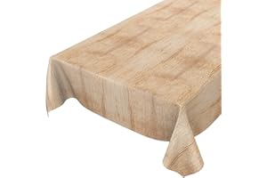 ANRO Obrus ceratowy do ogrodu, zmywalny, okrągły, owalny, prostokątny, cerata do użytku wewnątrz i na zewnątrz, z drewna, beżowo-brązowy, 220 x 140 cm