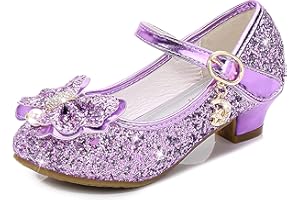 Monissy Princesse Chaussures Enfant Fille Cendrillon Sandale Talon Haut Paillette Brillante Perle Crystal Noeud Papillon Scratch Pendentif Métal Mariage Soirée Anniversaire