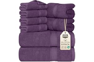 Utopia Towels 8-częściowy zestaw ręczników z bawełny z zawieszką – 2 ręczniki kąpielowe, 2 ręczniki do rąk i 4 ściereczki do mycia (śliwkowy)