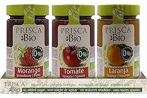 PRISCA Mermelada 100% Ecológica de Fresa - Tomate - Naranja - Sin Azúcar Añadido - Produto Bio Certificado - Paquete con 3 Unidades de 240 gr Cada