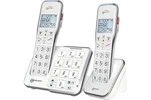 Geemarc Amplidect 595 Photo Twin - Loud Cordless Home Phone Set with Photo Memories, SOS Function and Large Buttons for Seniors (DECT595-2FOTO_WH)