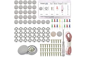 VAMAJOO Kit Riparazione Cielo Auto Grigio 70Pcs - Puntine per Cielo Auto - Riparazione Cielo Tetto Auto - Bottoni per Cielo Auto - Rivetti per Riparazione Tetto Auto - Incollare Cielo Auto Senza Smontarlo