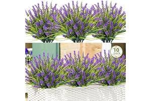 N&T NIETING Lot de 10 plantes artificielles d'extérieur, en plastique, résistantes aux UV, pour l'extérieur, le balcon, le jardin, la décoration de bureau, de balcon, violet