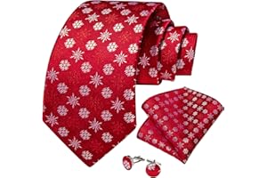 DiBanGu Christmas Ties for Men Silk Necktie and Pocket Square Set with Cufflinks Theme Party Formal Festival Xmas