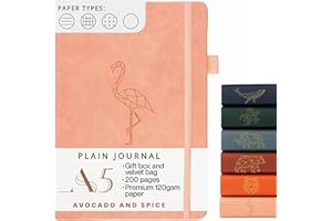 AVOCADO & SPICE Drawing Pad A5 Plain Paper Notebook by Avocado and Spice® with Gift Box & Velvet Bag - A5 Plain Notebook - Travel Journal Sketchbook - Hardback Journal for Women and Men (Pink, Blank)