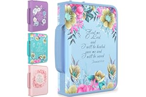 DEHITE Bible Covers for Women Large Medium Size by - Bible Case Carrying Bag Fits Book 10.1 x 7 x 1.9 Inches - Blue Floral Bible Holder with Pockets - Christian Confirmation Recovery Gift Accessories