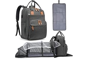 ZIOSINM Mochilas Bebe de Viaje con Cambiador Bebe Portatil, Mochila Carro Bebe con Cama Plegable, Bolsa Impermeable Multifuncional, Pañaleras para Bebes Informal con Puerto de Carga USB