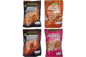 KINGDOM SUPPLIES Spicy Nut Snack 4 Pack Selection Roasted Peanuts with Curry Flavour Coatings. Tandoori, Piri Piri, Masala & Thai Sweet Chilli Hot Party Nibbles to Spice up Your Festivities